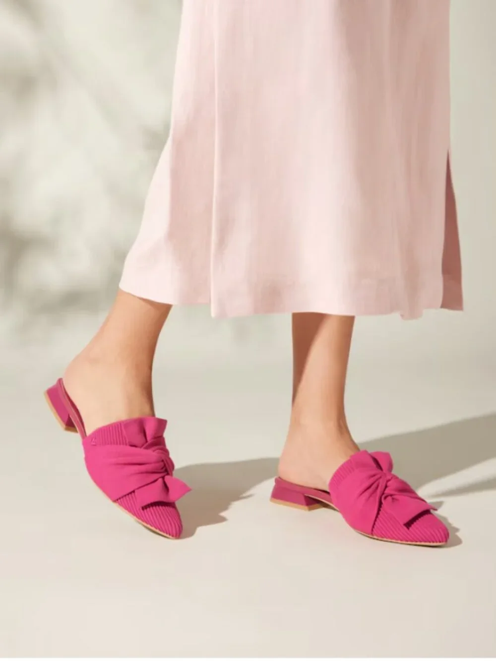 Vivaia Yaffa Pro Pointed Toe Knot Sandals Mules Slip On Kitten Heels Pink 10.5 - Picture 1 of 9